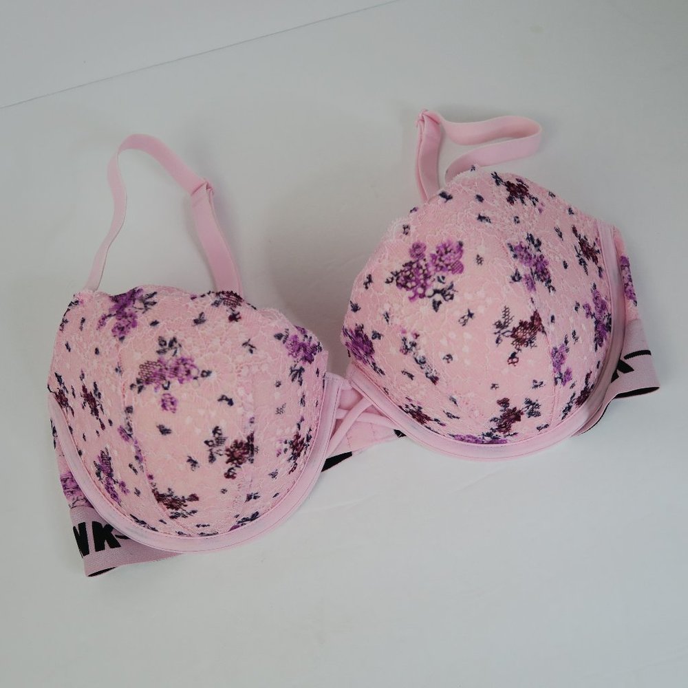Victorias Secret PINK Date Push-Up Padded Pink Lace Bra - 34DD